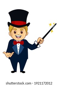 magician mascot cartoon in vector