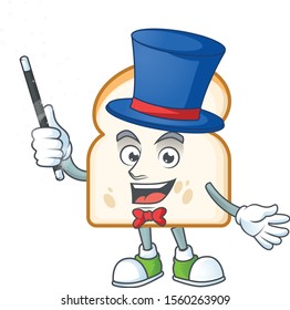 Magician mascot in the slice white bread
