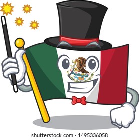 Magician mexico flag fluttering on cartoon pole