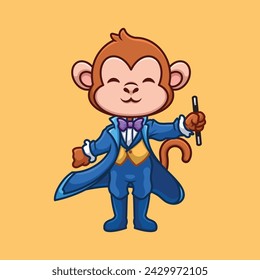 Magician Monkey Cute Cartoon Illustration