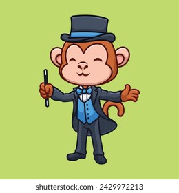 Magician Monkey Cute Cartoon Illustration