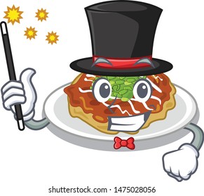 Magician okonomiyaki is served on cartoon plate