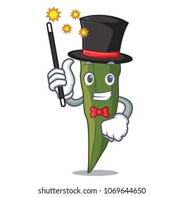 Magician okra mascot cartoon style