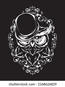 magician Owl artwork illustration and t shirt design Premium Vector