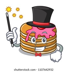 Magician pancake with strawberry mascot cartoon