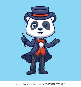 Magician Panda Cute Cartoon Illustration