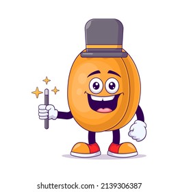 Magician peach cartoon mascot character vector illustration design