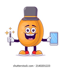 Magician peach cartoon mascot character vector illustration design