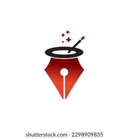 Magician Pen Logo Design Vector