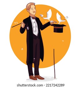 magician performing in cartoon drawing illustration