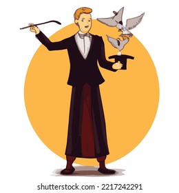 magician performing in cartoon drawing illustration