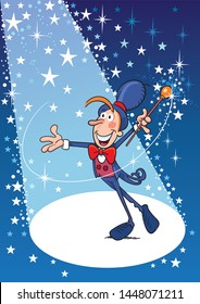 Magician performing on stage with magic wand