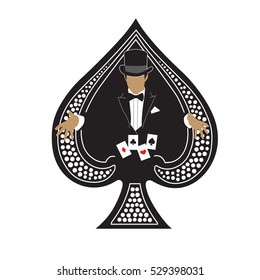 Magician playing cards in ace spades vector