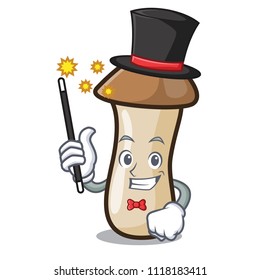 Magician pleurotus eryngii mushroom mascot cartoon