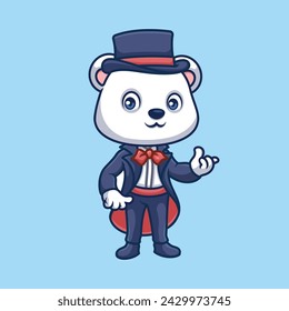 Magician Polar Bear Cute Cartoon Illustration
