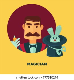 Magician promotional poster with man and rabbit in hat
