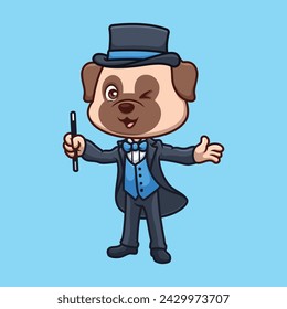 Magician Pub Dog Cute Cartoon Illustration