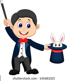 Magician pulling out a rabbit from his top hat