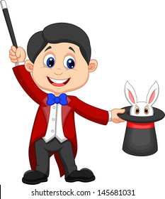 Magician pulling out a rabbit from his top hat