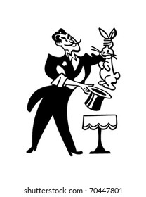 Magician Pulling Rabbit From Hat - Retro Clipart Illustration