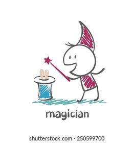 magician pulls a rabbit out of the cylinder illustration
