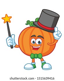 magician pumpkin cartoon mascot character vector