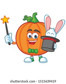 magician pumpkin cartoon mascot character vector