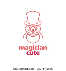 magician rabbit cute creative line logo design vector