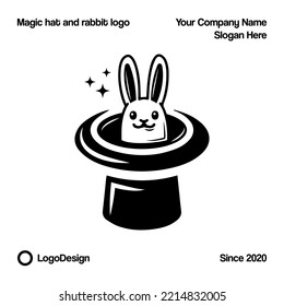 Magician Rabbit Hat Logo Design Template