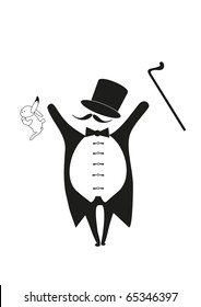 magician with rabbit and walking stick