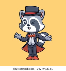 Magician Raccoon Cute Cartoon Illustration