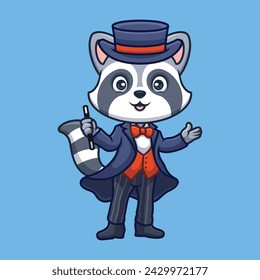 Magician Raccoon Cute Cartoon Illustration