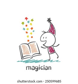 magician  reads the book illustration