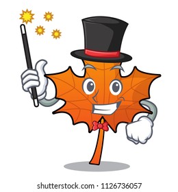 Magician red maple leaf mascot cartoon