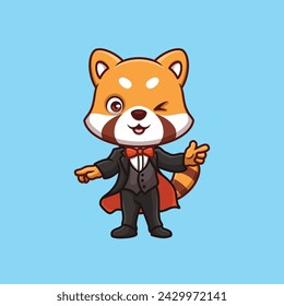 Magician Red Panda Cute Cartoon Illustration