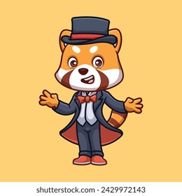 Magician Red Panda Cute Cartoon Illustration