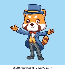 Magician Red Panda Cute Cartoon Illustration