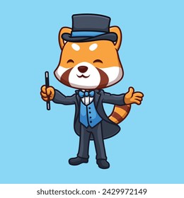 Magician Red Panda Cute Cartoon Illustration