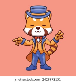 Magician Red Panda Cute Cartoon Illustration