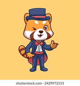 Magician Red Panda Cute Cartoon Illustration