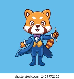 Magician Red Panda Cute Cartoon Illustration