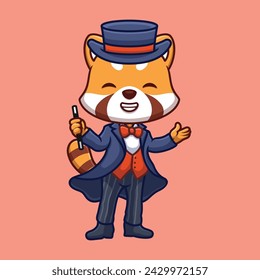 Magician Red Panda Cute Cartoon Illustration