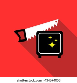 Magician sawing box icon, flat style svg
