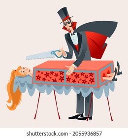 Magician sawing a woman in half. Vector illustration

 svg