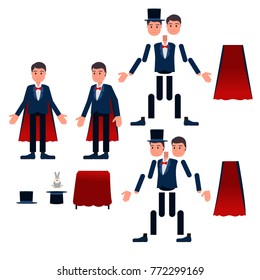 Magician. A set of parts for animation. Isolated on a white background.