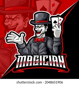 magician show card poker, mascot esports logo vector illustration