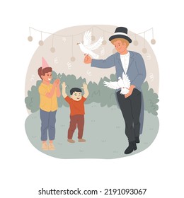 Magician Show Isolated Cartoon Vector Illustration. Man Showing Magic Tricks To Children, Outdoor Show, Amusement Park Entertainment, Kids Clapping Hands, Wizard Show, Fun Fair Vector Cartoon.