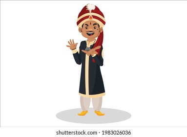Magician is showing hand expression. Vector graphic illustration. Individually on white background.