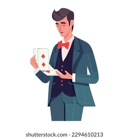 Magician Showing her Talent of Card Magic Trick icon isolated