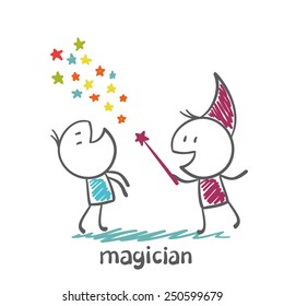 magician shows the tricks people illustration